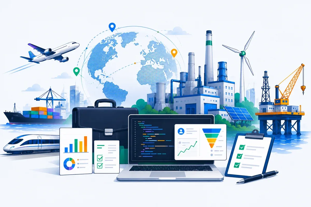 Illustration colorée représentant l'univers de la vente et de l'informatique